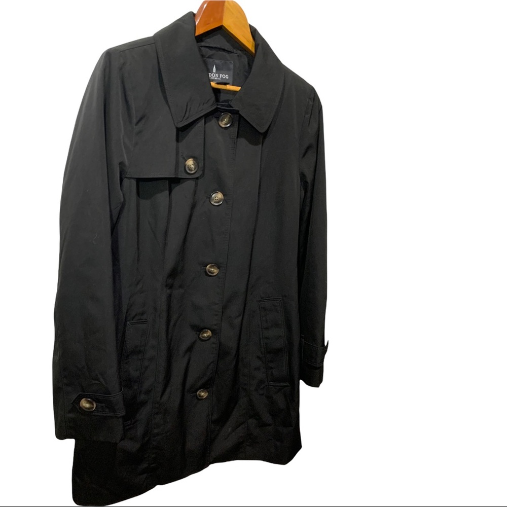 LONDON FOG BLACK FULL BUTTON DOWN  LS INTERIOR LINED TRENCH COAT SIZE MEDIUM - Picture 4 of 16